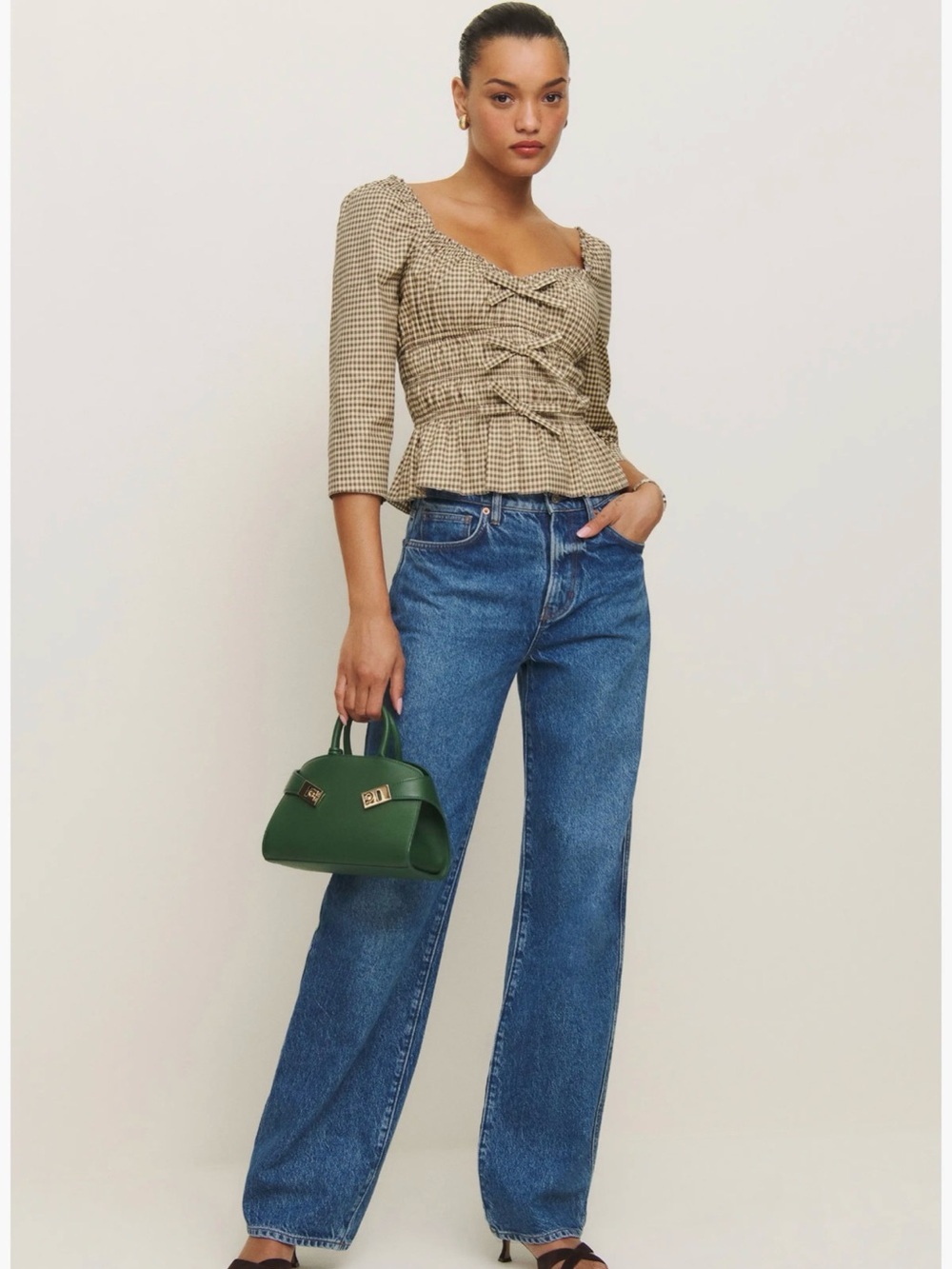 Reformation Lauryn Gingham Cotton Top